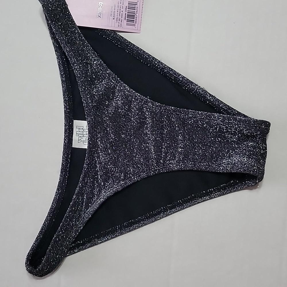 Wild Fable High Leg Cheeky Bikini Bottom, Size XS, Black Glittery